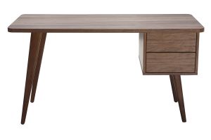 Bureau avec rangements 2 tiroirs bois foncé noyer L140 cm FIFTIES