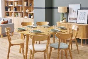 Table à manger ronde extensible finition chêne L120-150 cm LEENA
