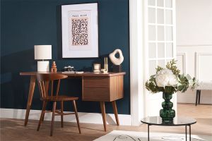 Bureau avec rangements 2 tiroirs bois foncé noyer L140 cm FIFTIES