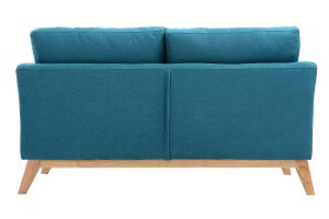 Canapé scandinave déhoussable 2 places en tissu bleu canard et bois clair OSLO