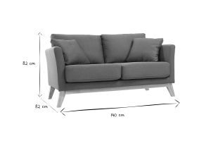 Canapé scandinave déhoussable 2 places en tissu bleu canard et bois clair OSLO