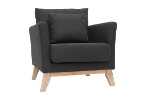 Fauteuil scandinave déhoussable en tissu gris foncé et bois clair OSLO