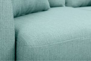 Canapé scandinave déhoussable 2 places en tissu vert lagon et bois clair OSLO