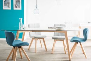 Chaises scandinaves en tissu bleu et bois clair (lot de 2) THEA