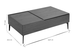 Table basse relevable rectangulaire bois foncé finition noyer et métal noir L103 cm SEDA