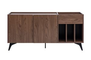 Buffet de rangement vinyles en bois foncé finiton noyer et métal noir L140 cm SEDA