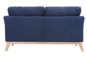 Canapé scandinave déhoussable 2 places en tissu bleu foncé et bois clair OSLO
