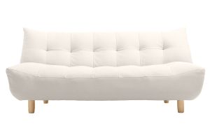Canapé convertible scandinave 3 places en tissu beige et bois clair YUMI