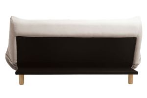 Canapé convertible scandinave 3 places en tissu beige et bois clair YUMI