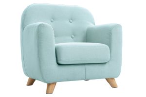 Fauteuil enfant scandinave en tissu menthe à l'eau et bois clair NORKID