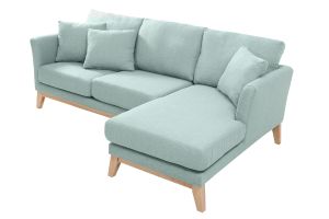 Canapé d'angle droit déhoussable scandinave 4 places en tissu vert lagon et bois clair OSLO