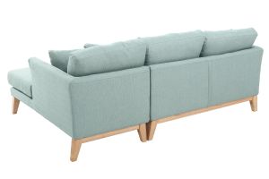 Canapé d'angle droit déhoussable scandinave 4 places en tissu vert lagon et bois clair OSLO