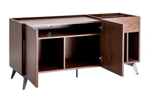 Buffet de rangement vinyles en bois foncé finiton noyer et métal noir L140 cm SEDA