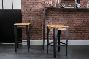 Tabouret de bar industriel métal et bois manguier massif H65 cm MADISON