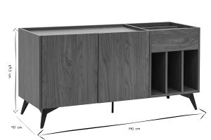 Buffet de rangement vinyles en bois foncé finiton noyer et métal noir L140 cm SEDA