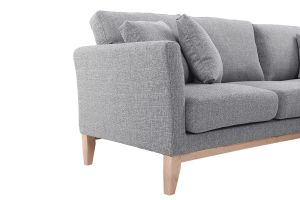 Canapé d'angle droit déhoussable scandinave 4 places en tissu gris clair et bois clair OSLO