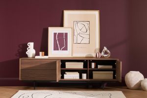 Meuble TV vintage en bois foncé avec rangements fermés L160 cm MANNY