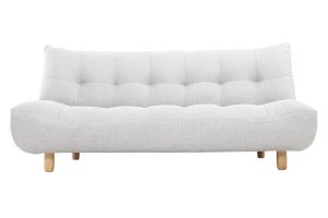 Canapé convertible scandinave 3 places en tissu gris clair et bois clair YUMI