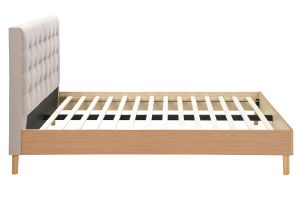 Lit 2 places 160x200 cm en bois et tissu beige LYNN