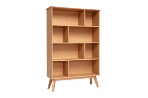 Bibliothèque scandinave en bois clair chêne 8 casiers L110 cm INGRID
