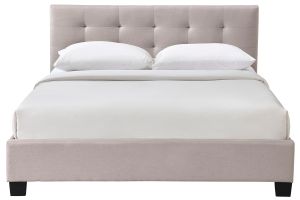 Lit 2 places 160x200 cm en tissu lin beige capitonné MARQUISE