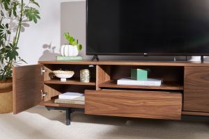 Meuble TV vintage en bois foncé niche ouverte L160 cm MANNY