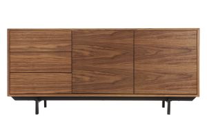 Buffet vintage en bois foncé noyer 2 portes 3 tiroirs L160 cm MANNY