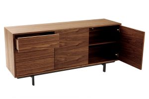 Buffet vintage en bois foncé noyer 2 portes 3 tiroirs L160 cm MANNY