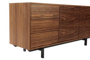 Buffet vintage en bois foncé noyer 2 portes 3 tiroirs L160 cm MANNY