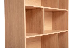 Bibliothèque scandinave en bois clair chêne 8 casiers L110 cm INGRID