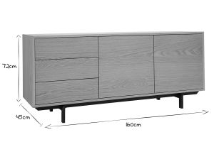 Buffet vintage en bois foncé noyer 2 portes 3 tiroirs L160 cm MANNY