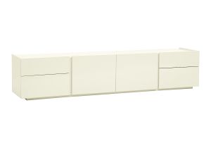 Meuble TV design beige laqué brillant avec rangements L199.8 cm ISAURE