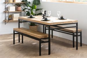 Table à manger industrielle bois manguier massif et métal L160 cm YPSTER