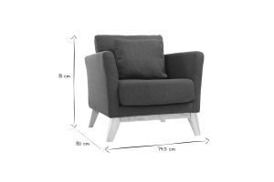 Fauteuil scandinave déhoussable en tissu bleu foncé et bois clair OSLO