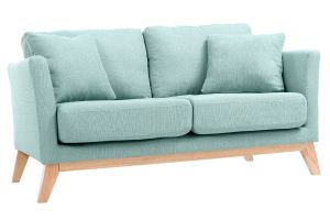 Canapé scandinave déhoussable 2 places en tissu vert lagon et bois clair OSLO