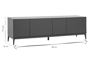 Meuble TV design gris laqué brillant avec rangements L180 cm GRAY