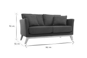 Canapé scandinave déhoussable 2 places en tissu bleu foncé et bois clair OSLO