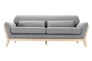 Canapé scandinave 3 places en tissu gris et bois clair YOKO