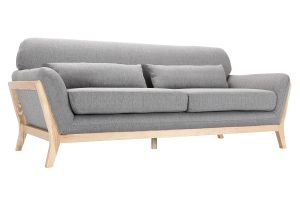 Canapé scandinave 3 places en tissu gris et bois clair YOKO