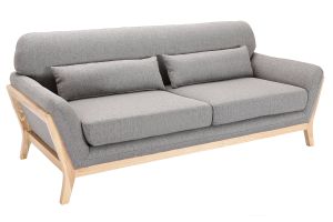 Canapé scandinave 3 places en tissu gris et bois clair YOKO