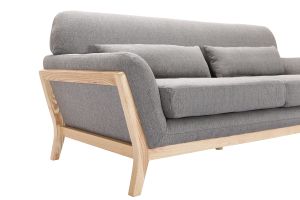 Canapé scandinave 3 places en tissu gris et bois clair YOKO