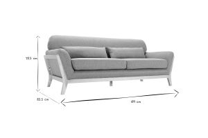 Canapé scandinave 3 places en tissu gris et bois clair YOKO