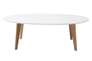 Table basse ovale scandinave blanc et bois clair chêne L120 cm EKKA