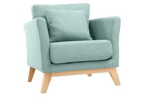 Fauteuil scandinave déhoussable en tissu vert lagon et bois clair OSLO