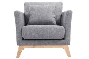 Fauteuil scandinave déhoussable en tissu gris clair et bois clair OSLO