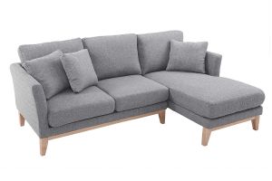 Canapé d'angle droit déhoussable scandinave 4 places en tissu gris clair et bois clair OSLO