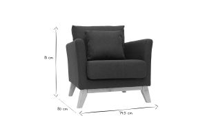 Fauteuil scandinave déhoussable en tissu gris foncé et bois clair OSLO