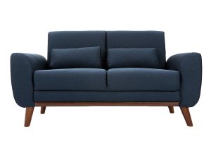 Canapé 2 places en tissu bleu foncé et bois foncé EKTOR