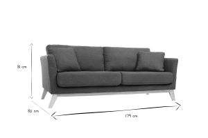 Canapé scandinave déhoussable 3 places en tissu bleu foncé et bois clair OSLO