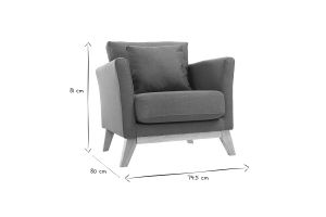Fauteuil scandinave déhoussable en tissu bleu canard et bois clair OSLO